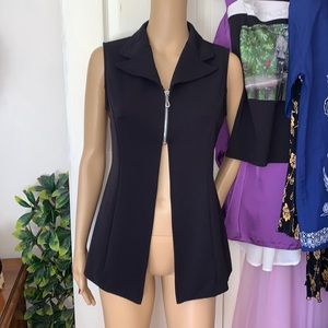 Vtg 90s Black zippered sleeveless open front tunic vest top M